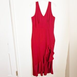 Chic Asymmetrical Curvy Red Dress with Ruffled Hem